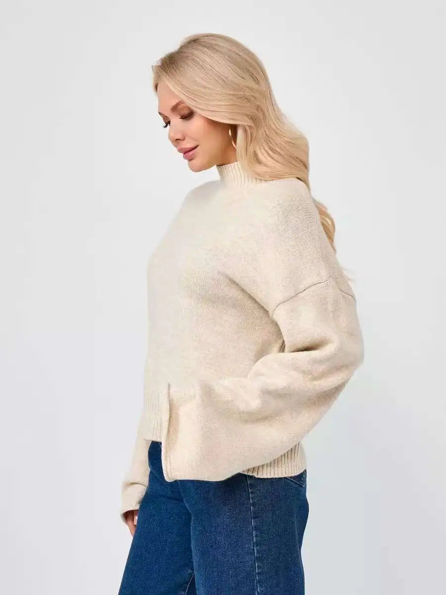 Women’s Turtleneck Knitted Sweater with Flare Sleeves