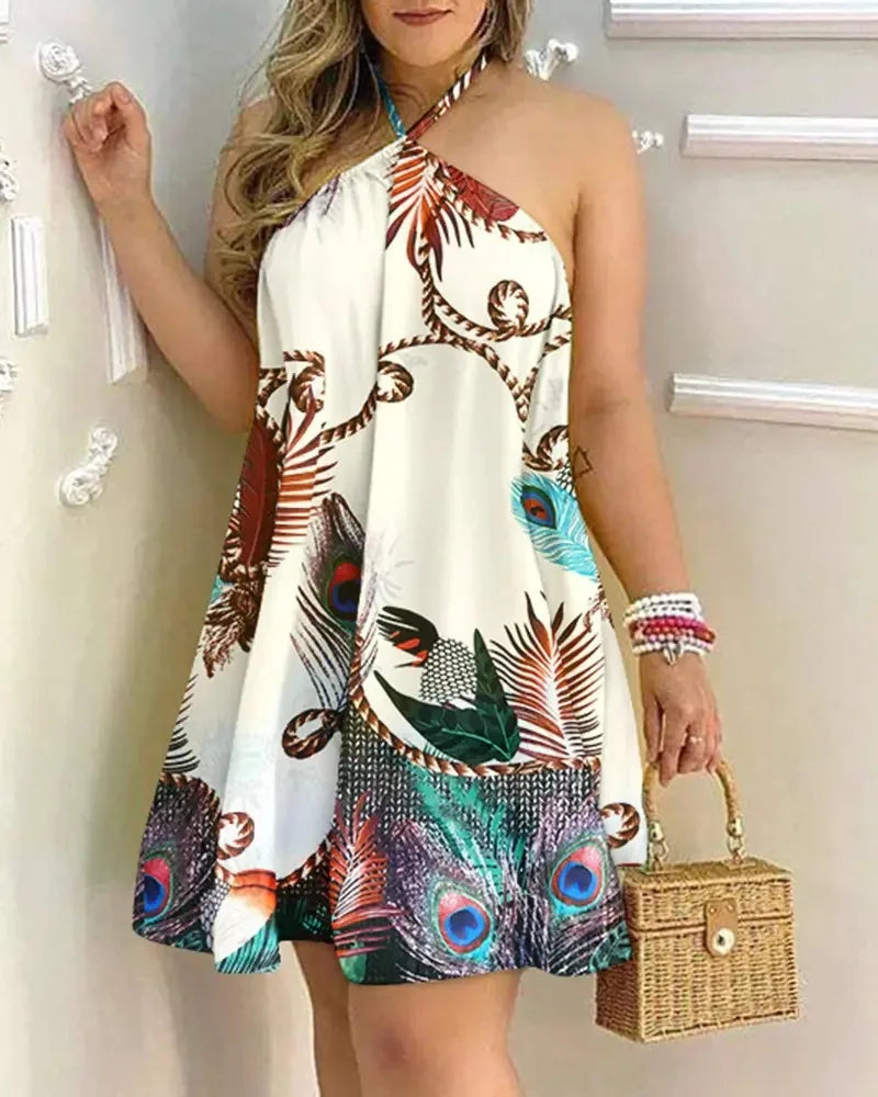 Women’s Tropical Print Halter Mini Dress