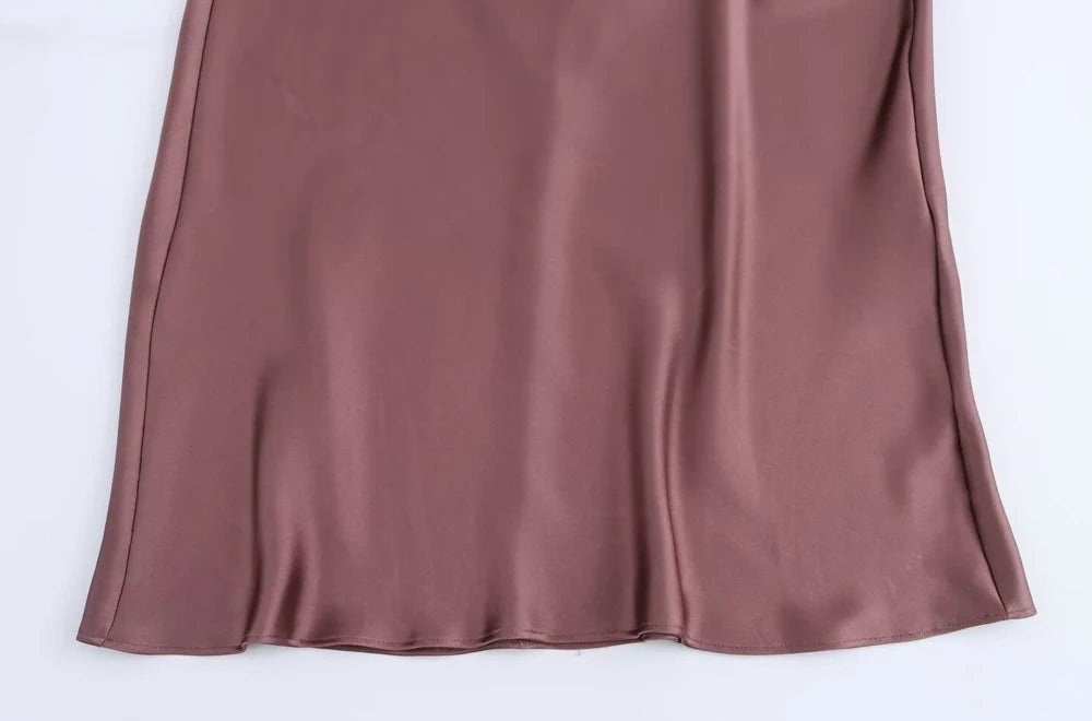TRZA-Women's Satin Midi Dress, V Neck, Thin Straps, Backless, Female Dresses, Sexy Fashion