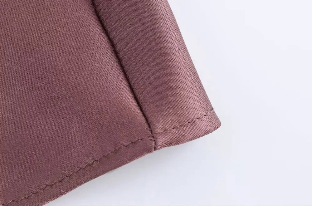 TRZA-Women's Satin Midi Dress, V Neck, Thin Straps, Backless, Female Dresses, Sexy Fashion