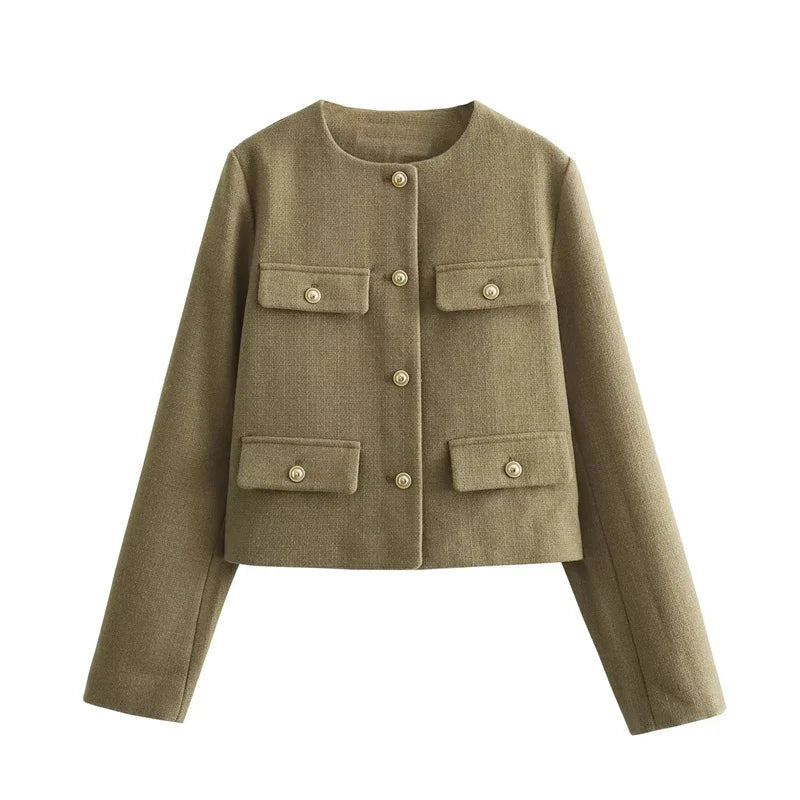 Women’s Cropped Tweed Jacket with Button Closure