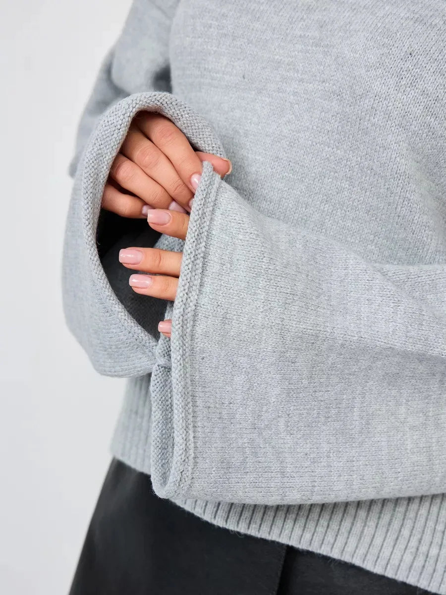 Women’s Turtleneck Knitted Sweater with Flare Sleeves