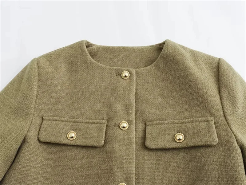 Women’s Cropped Tweed Jacket with Button Closure