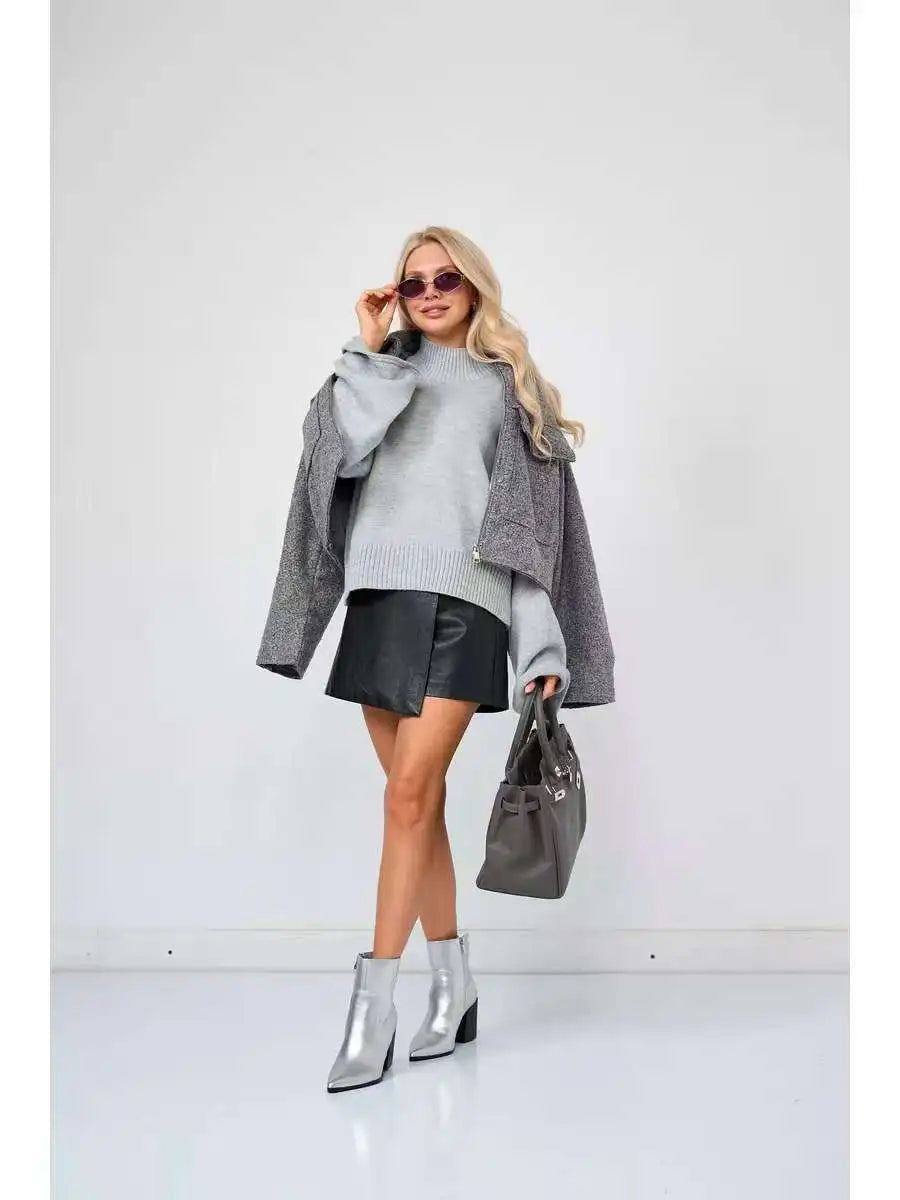 Women’s Turtleneck Knitted Sweater with Flare Sleeves