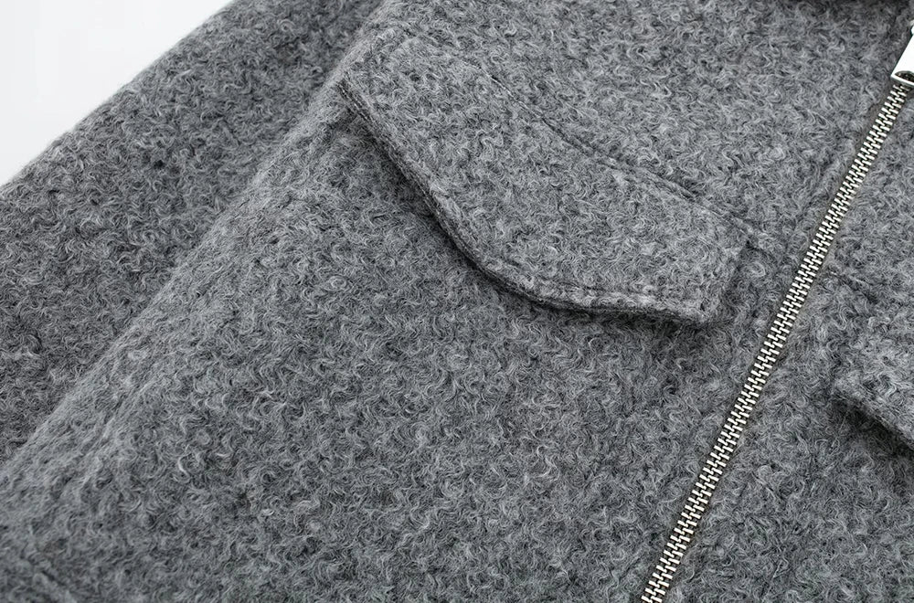 Women’s Cropped Jacket with Front Zipper and Patch Pockets