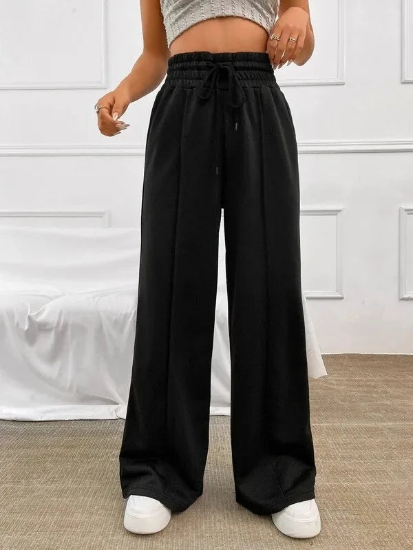 Women’s Straight-Leg Sports Trousers with Drawstring Waist