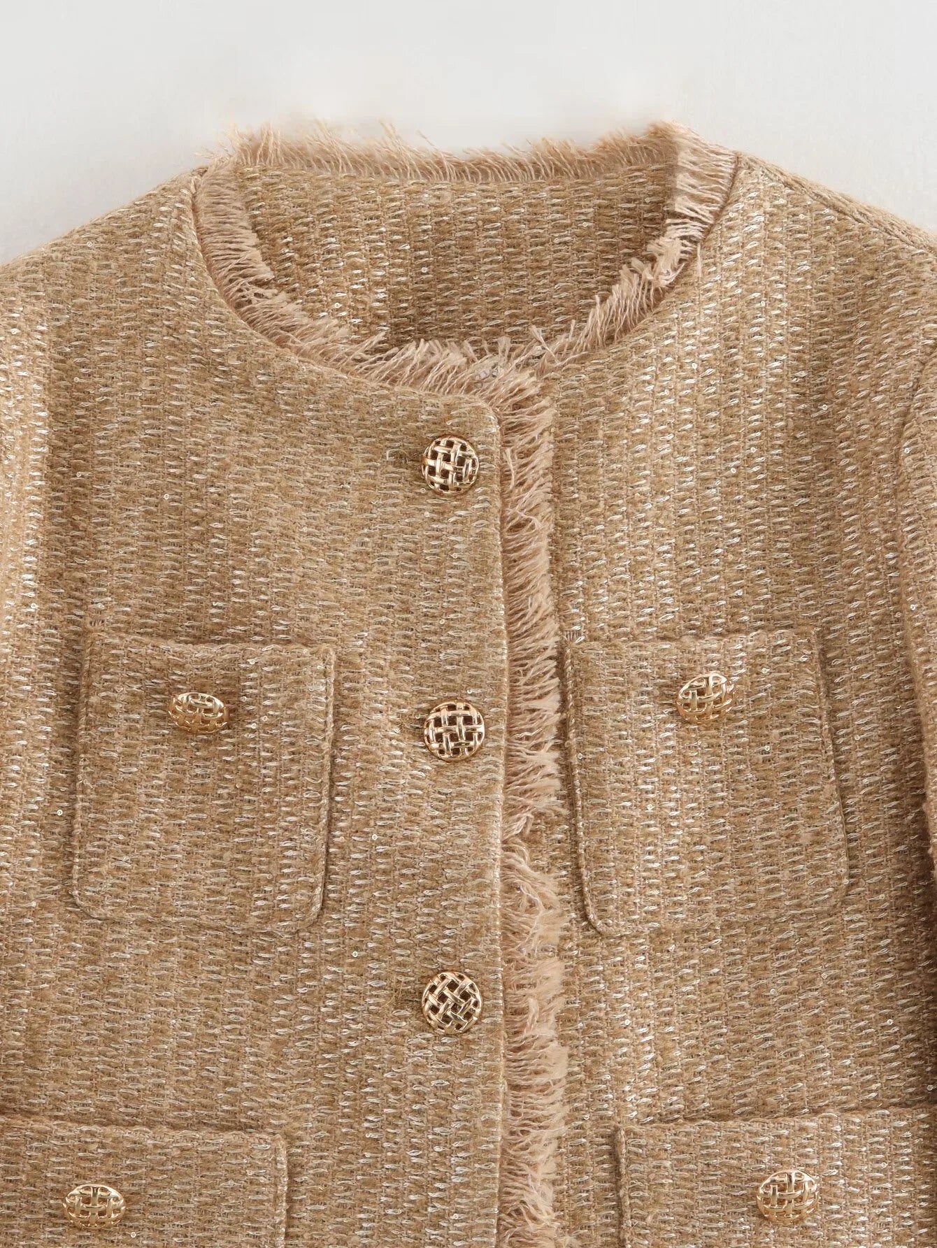 Women’s Tweed Wool-Blend Jacket with Front Buttons