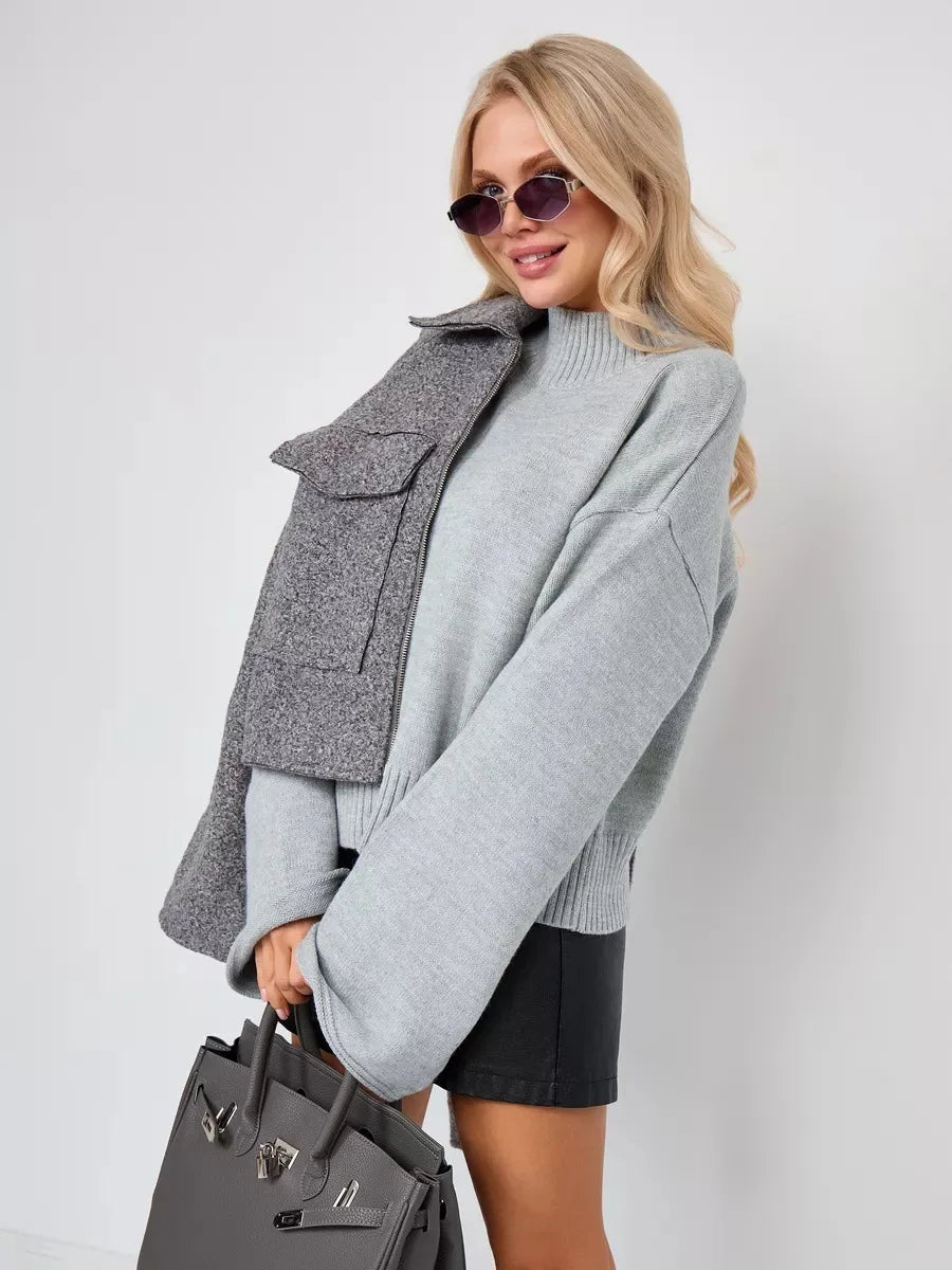 Women’s Turtleneck Knitted Sweater with Flare Sleeves