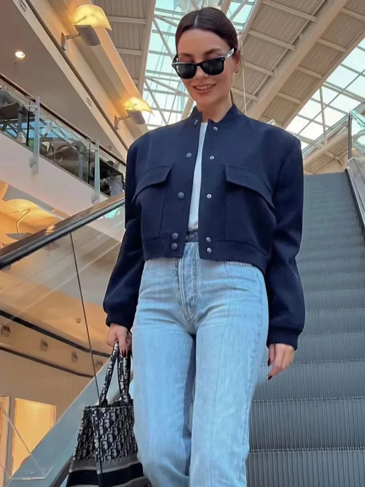 Women’s White Bomber Jacket with Button Closure