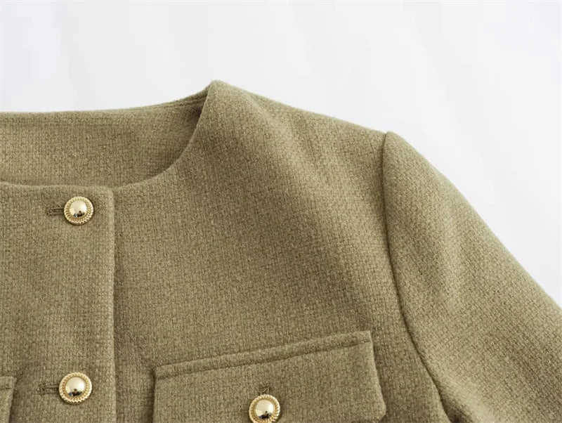 Women’s Cropped Tweed Jacket with Button Closure