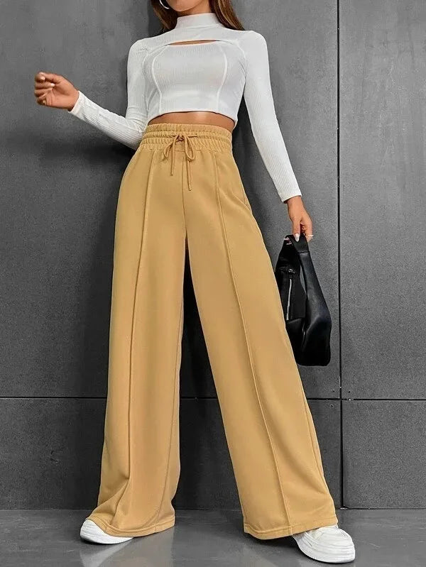 Women’s Straight-Leg Sports Trousers with Drawstring Waist