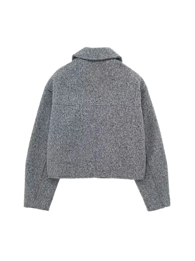 Women’s Cropped Jacket with Front Zipper and Patch Pockets