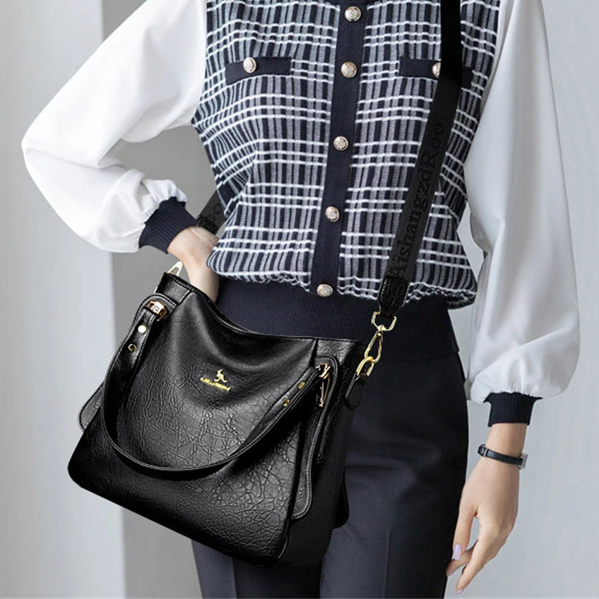 Women’s Soft Leather Top-Handle Tote Bag – Large Capacity Shoulder & Crossbody Handbag