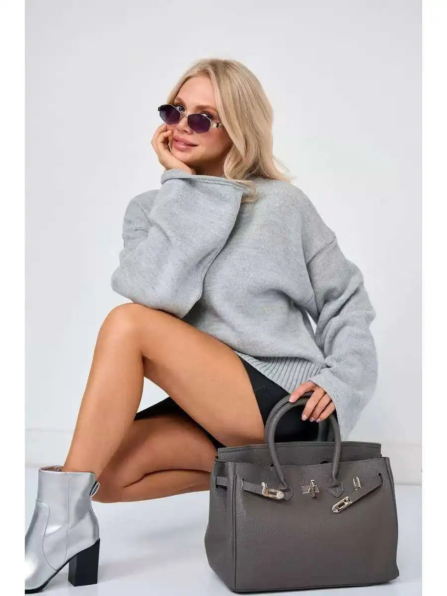 Women’s Turtleneck Knitted Sweater with Flare Sleeves