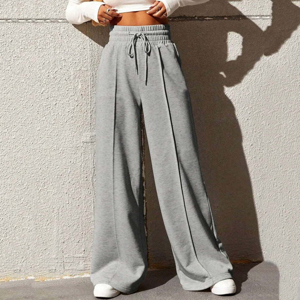 Women’s Straight-Leg Sports Trousers with Drawstring Waist