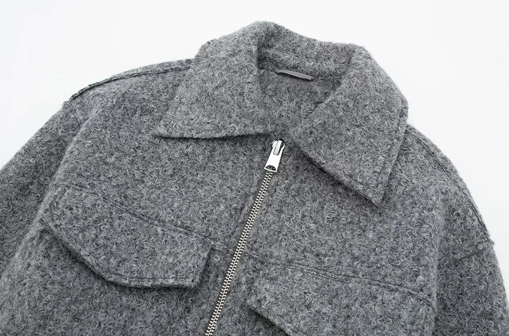 Women’s Cropped Jacket with Front Zipper and Patch Pockets