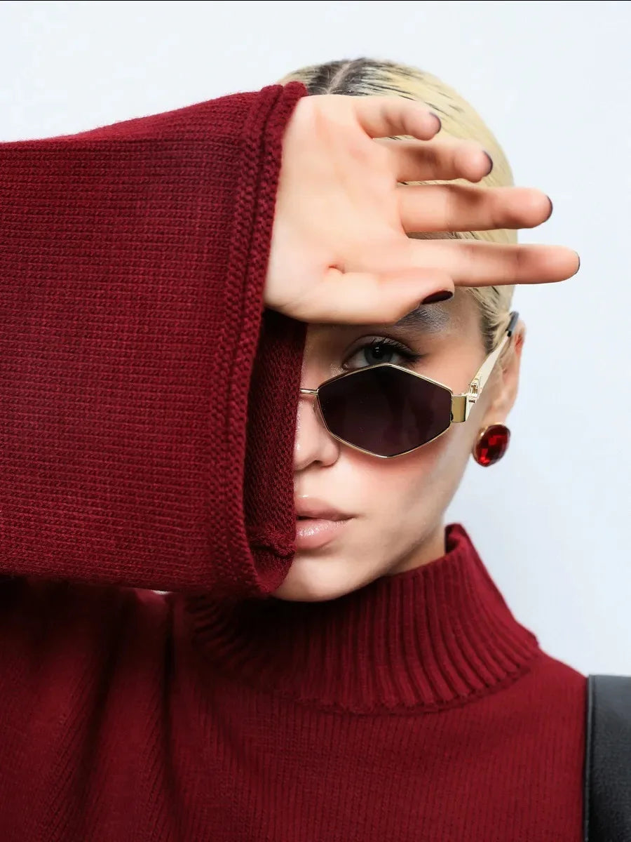 Women’s Turtleneck Knitted Sweater with Flare Sleeves