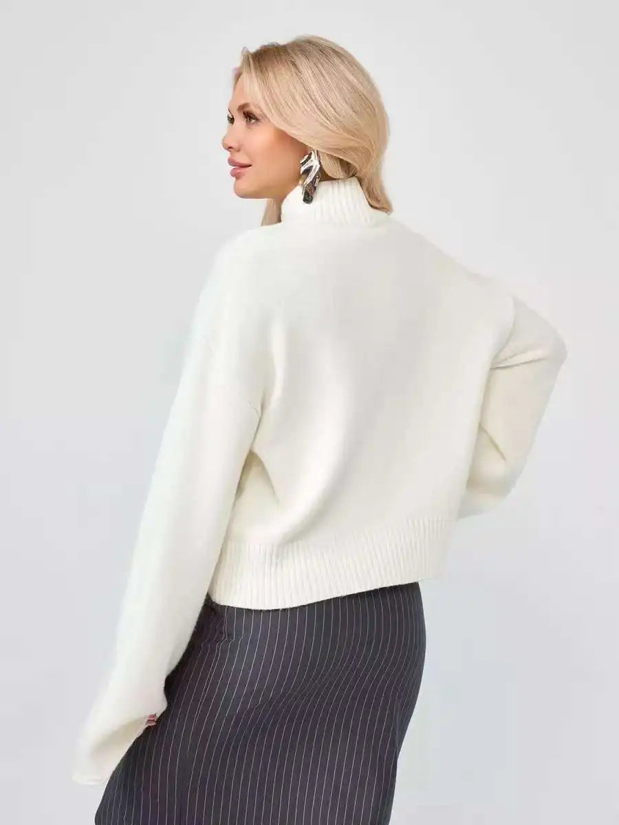 Women’s Turtleneck Knitted Sweater with Flare Sleeves
