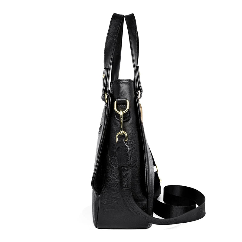 Women’s Soft Leather Top-Handle Tote Bag – Large Capacity Shoulder & Crossbody Handbag