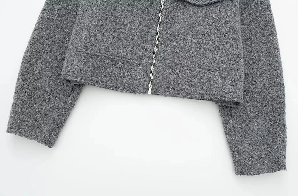 Women’s Cropped Jacket with Front Zipper and Patch Pockets