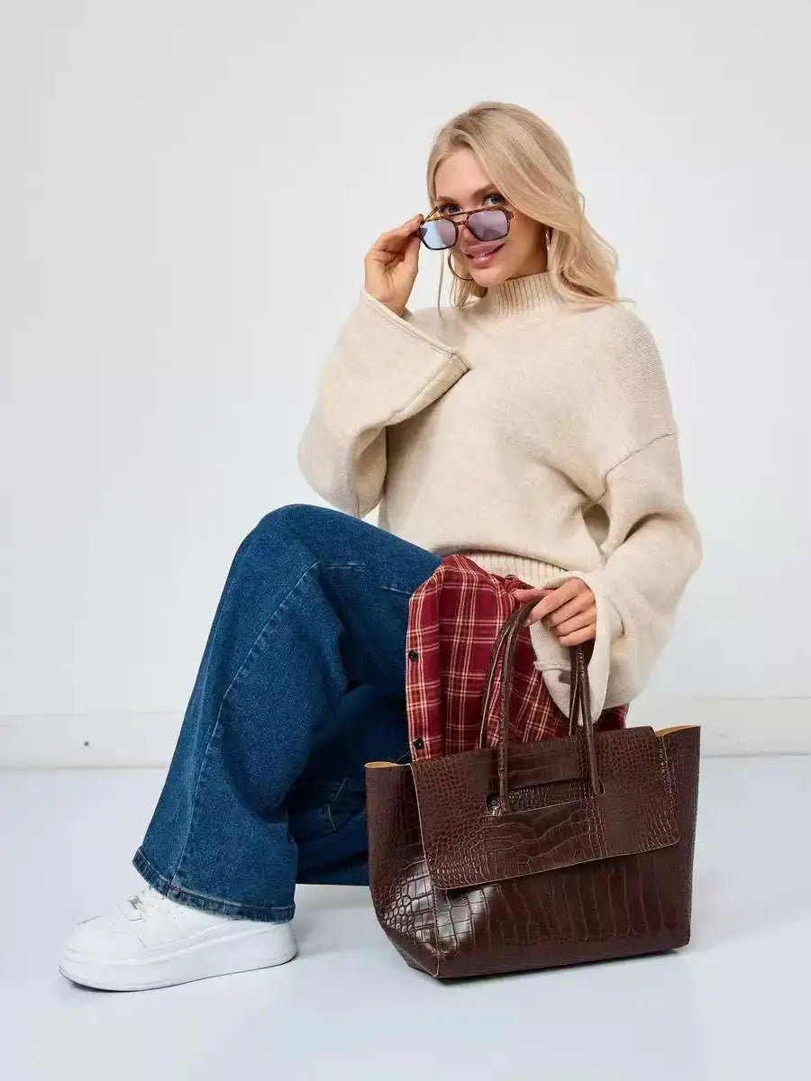 Women’s Turtleneck Knitted Sweater with Flare Sleeves