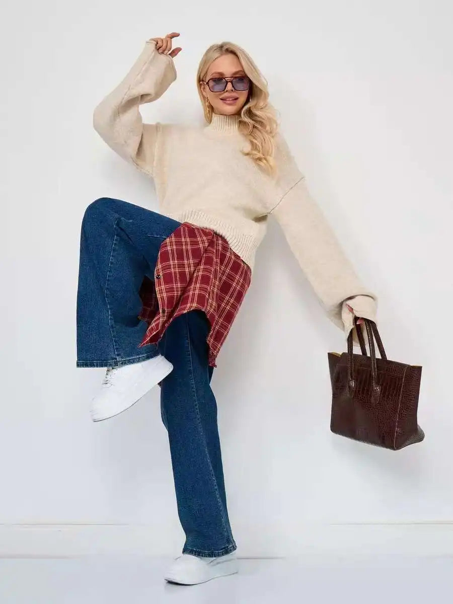 Women’s Turtleneck Knitted Sweater with Flare Sleeves