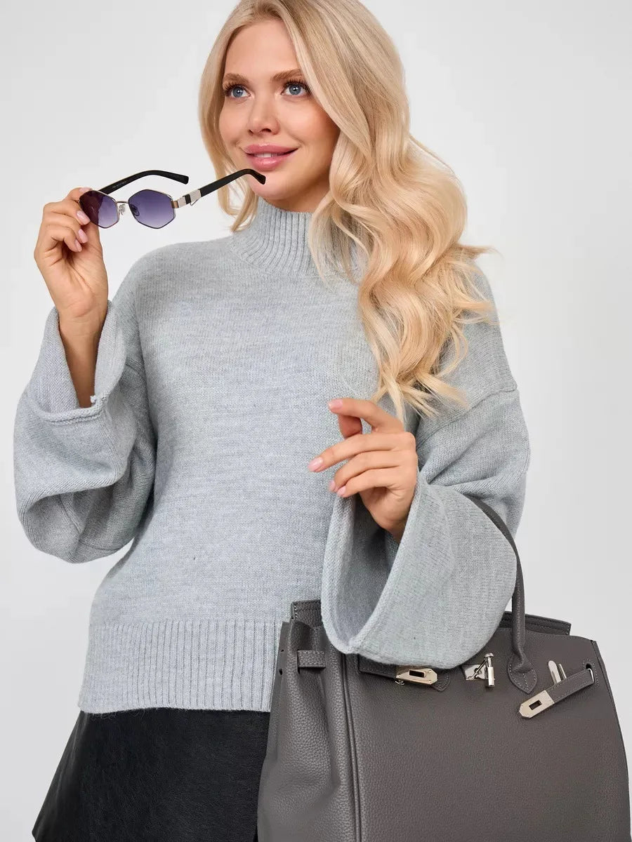 Women’s Turtleneck Knitted Sweater with Flare Sleeves