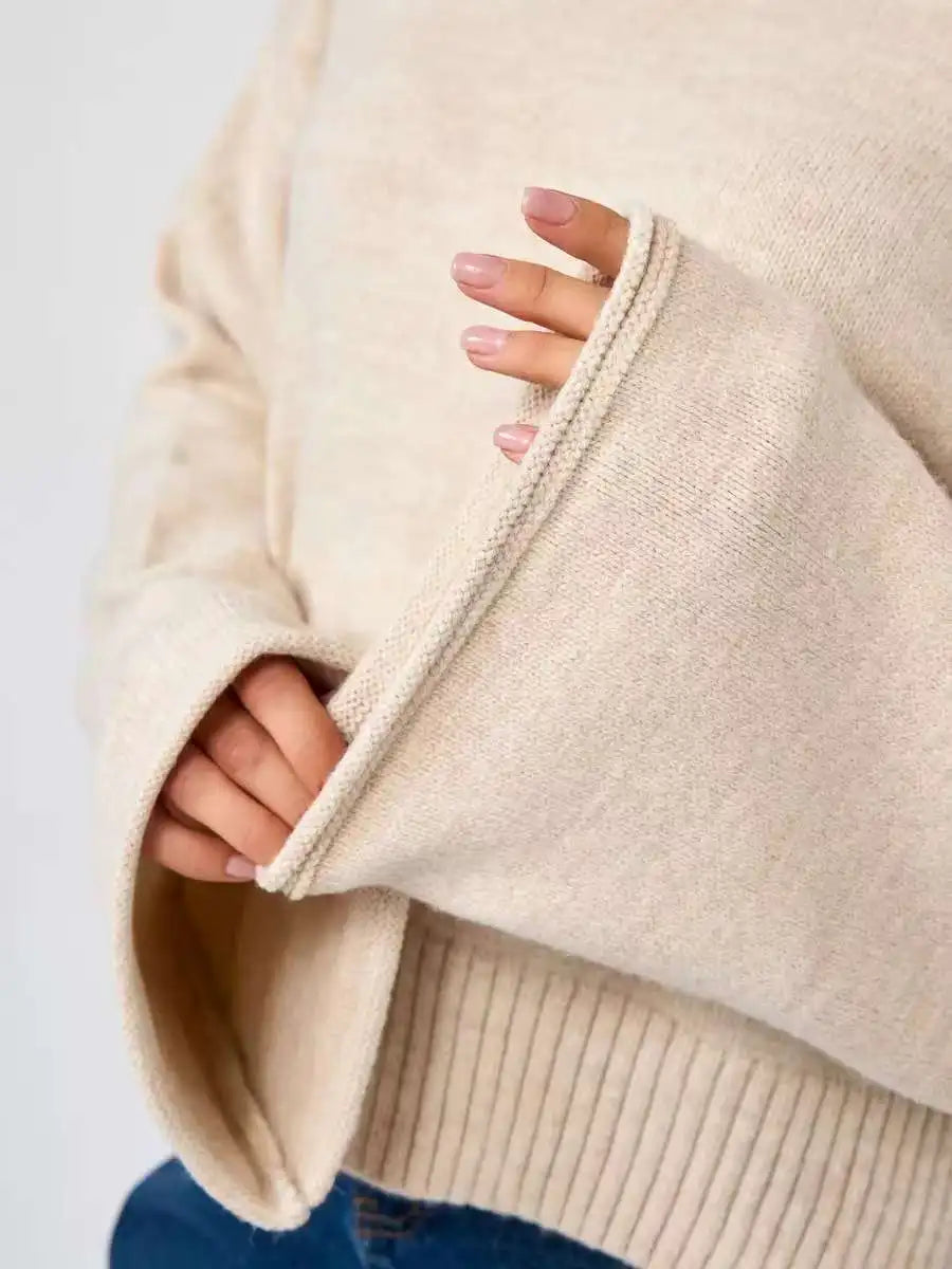 Women’s Turtleneck Knitted Sweater with Flare Sleeves