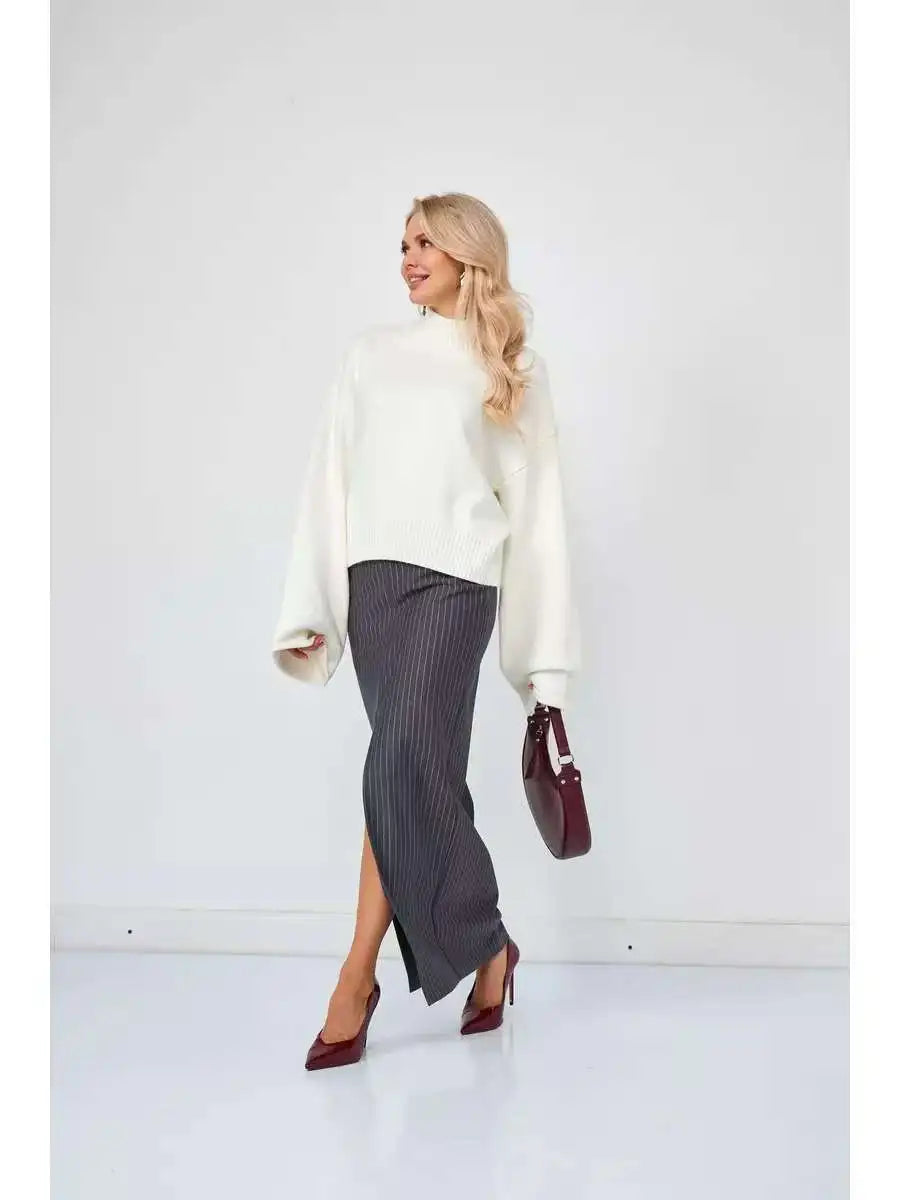 Women’s Turtleneck Knitted Sweater with Flare Sleeves