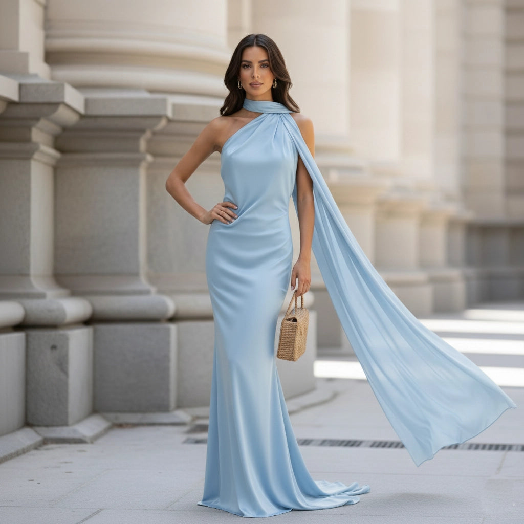 Women’s Satin Halter Backless Maxi Dress