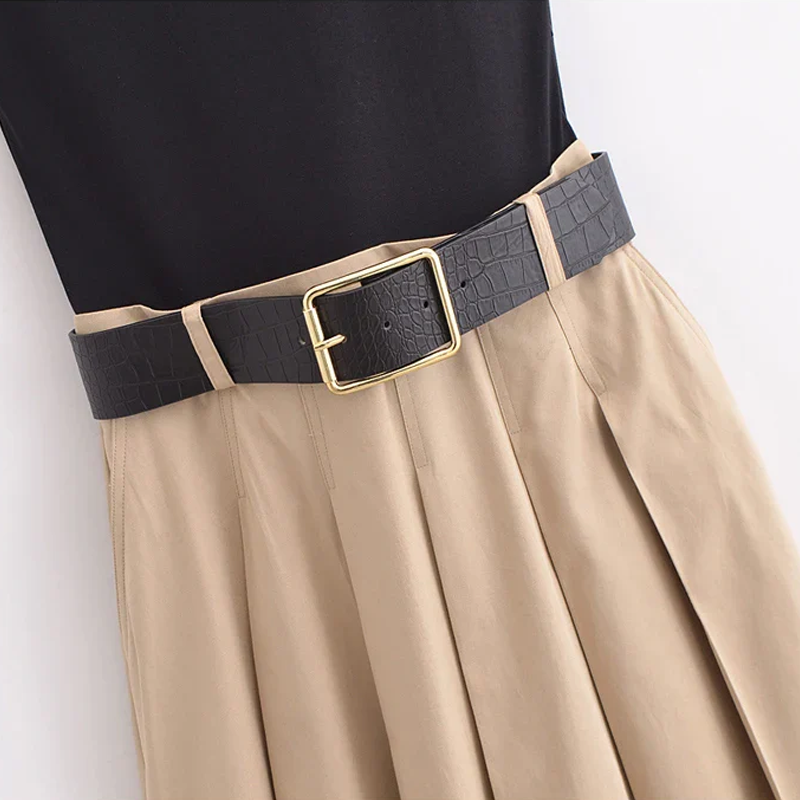 Women’s Pleated Midi Dress with Belt