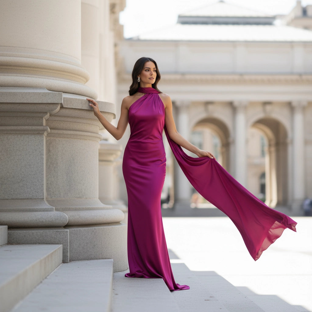 Women’s Satin Halter Backless Maxi Dress