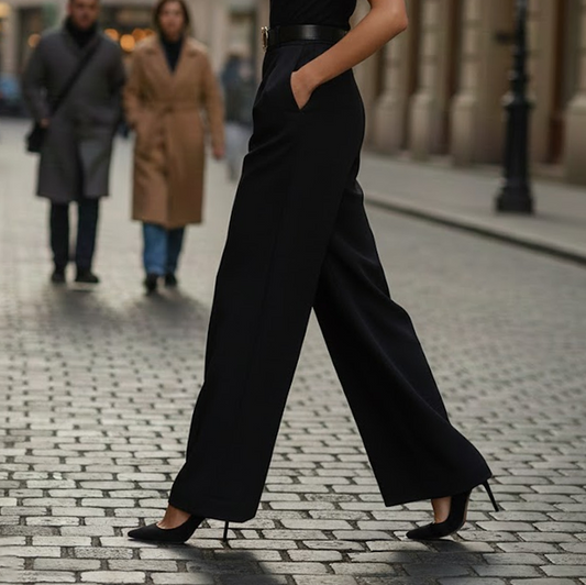 Women’s Elegant Wide-Leg Trousers – Tailored Black Woven Pants for Formal & Professional Wear