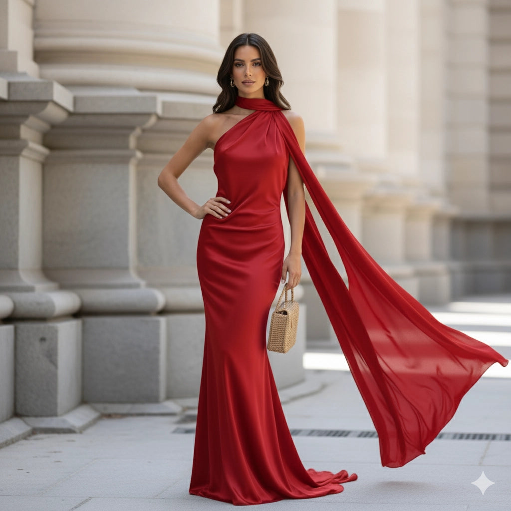 Women’s Satin Halter Backless Maxi Dress