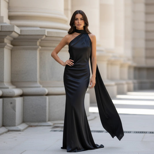 Women’s Satin Halter Backless Maxi Dress